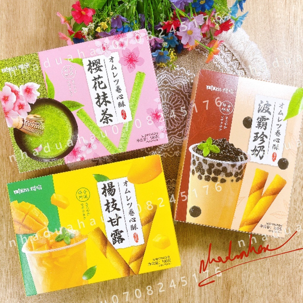 Một hộp bánh quế que cuộn vị kem trà sữa trân châu thơm ngon lạ Jinsibo Hongkong hộp 160gam