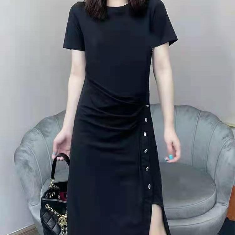 Đầm Tay Ngắn Dáng Ôm Cỡ Lớn Xẻ Tà Thời Trang Cho Nữ