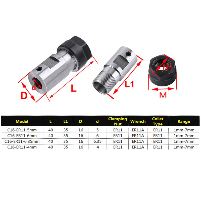Giá Đỡ Đầu Kẹp Mũi Phay ER11A 4 / 5 / 6 / 6.35mm Siêu Bền Chuyên Dụng