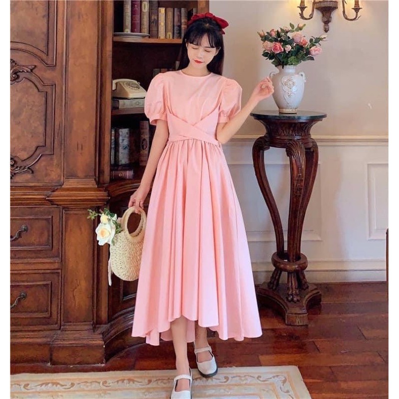 Váy trắng tiểu thư Ullzang dáng dài thắt nơ/ Váy du lịch | BigBuy360 - bigbuy360.vn