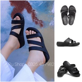 [Quảng Châu] Dép Lê Đế Cao – Cross Monterey Strappy Wedge Màu Đen - Siêu êm nhẹ