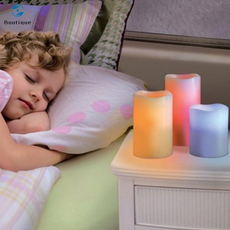 ✿♥▷ 3Pcs Flameless LED Candles Flickering Color Changing Candle Lights Battery Operate with Remo