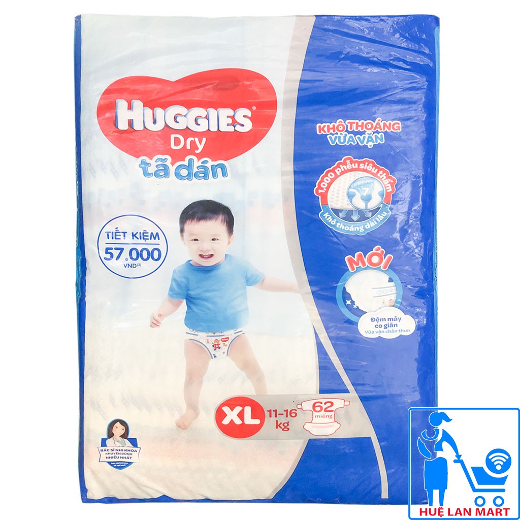[CHÍNH HÃNG] Bỉm - Tã Dán Huggies Dry Size XL62 (Cho Bé 11-16kg)