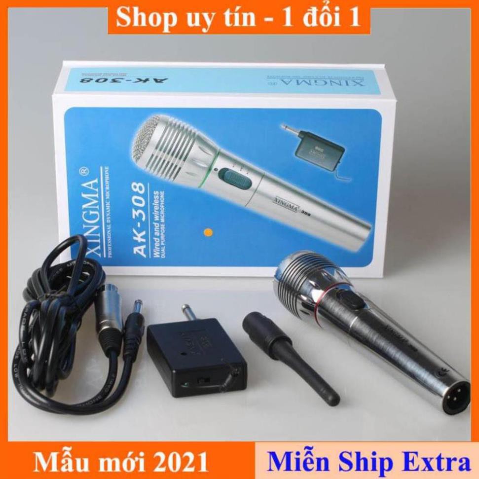 [ Xả kho tết] Micro không dây kết hợp có dây 2 trong 1 đa năng giá rẻ Xingma AK-308G cao cấp, dùng cho âmly, loa kéo