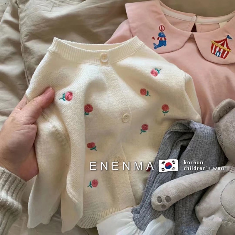 Áo Cardigan Dệt Kim Tay Dài Thêu Hoa Nhỏ Dễ Thương Phong Cách Hàn Quốc 2022 Cho Bé Gái