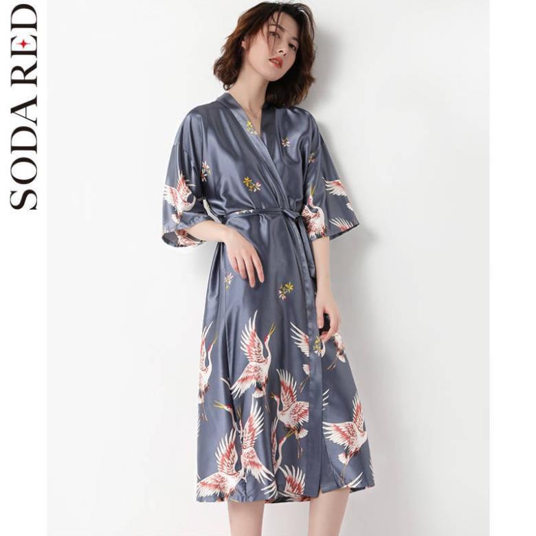 Áo choàng ngủ cho nữ ♤Áo choàng ngủ kimono dáng dài rộng vải lụa plus Size thời trang xuân thu cho nữ☛ ! | BigBuy360 - bigbuy360.vn