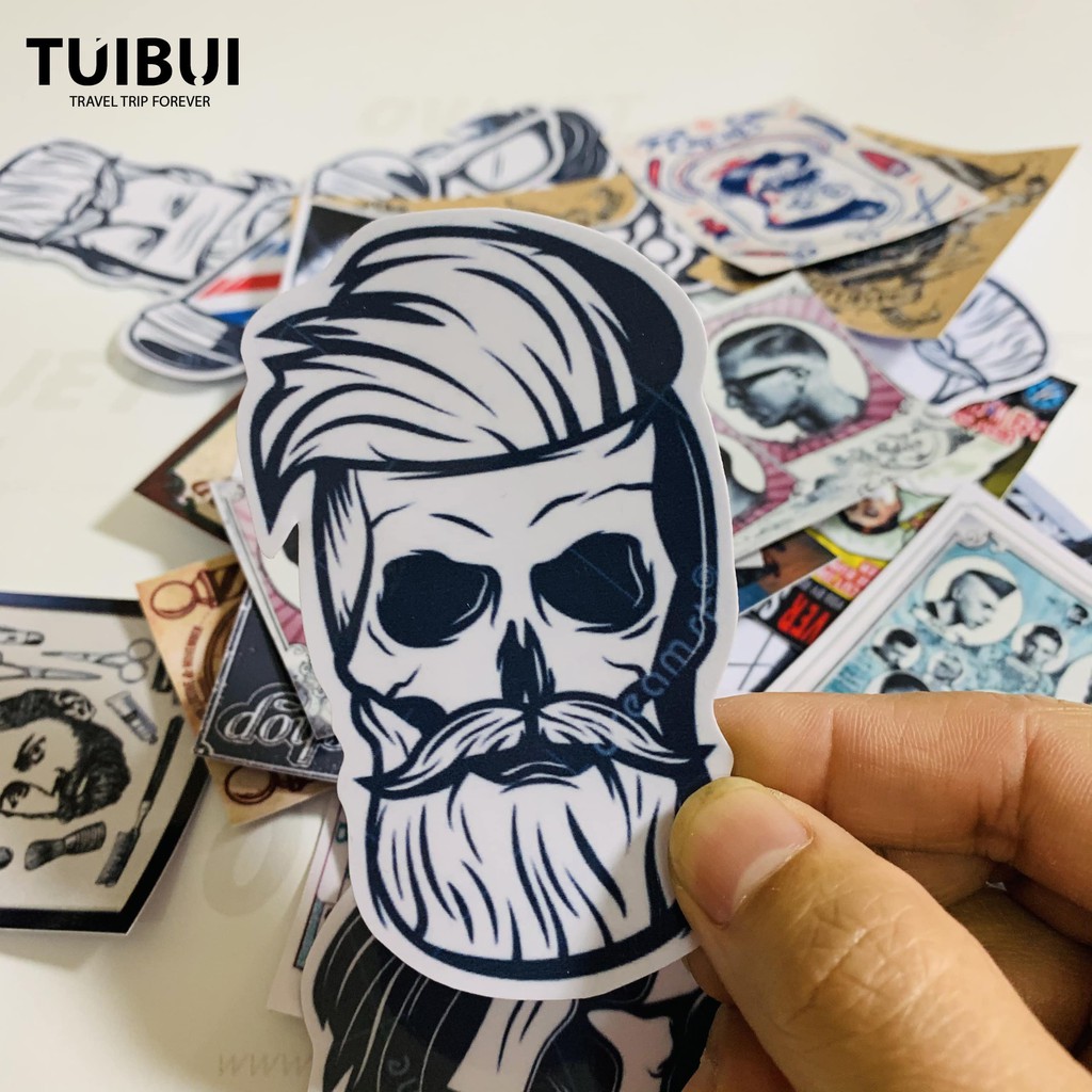 Sticker Barber shop chống nước dán laptop, điện thoại, đàn guitar, mũ bảo hiểm, vali, trang trí nhà.