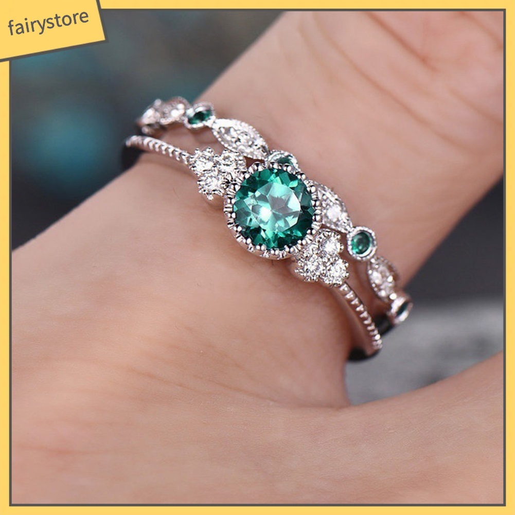 Bộ 2 Nhẫn Hợp Kim Đính Đá Kiểu Dáng Sang Trọng