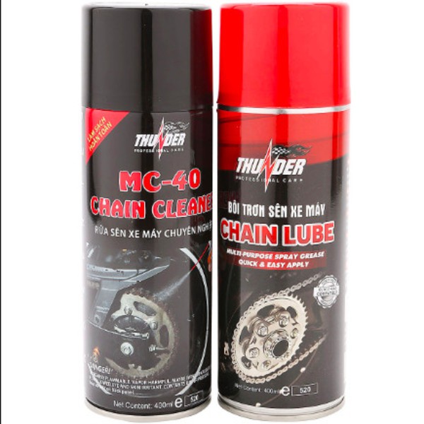 Combo vệ sinh sên Thunder MC-40 400ml, bảo dưỡng sên chống văng Thunder Chain Lube 400ml kèm bàn chải vệ sinh sên 3D