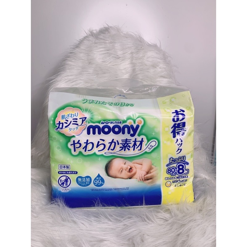 COMBO 8 GÓI KHĂN ƯỚT MOONY NỘI ĐỊA 640 TỜ MẪU MỚI CHO BÉ