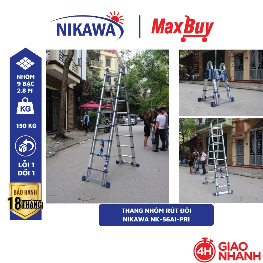 Thang nhôm rút đôi chữ A Nikawa NK-56AI-Pri, chiều cao chữ A 2,7m, nhập khẩu Nhật Bản, bảo hành chính hãng 18 tháng