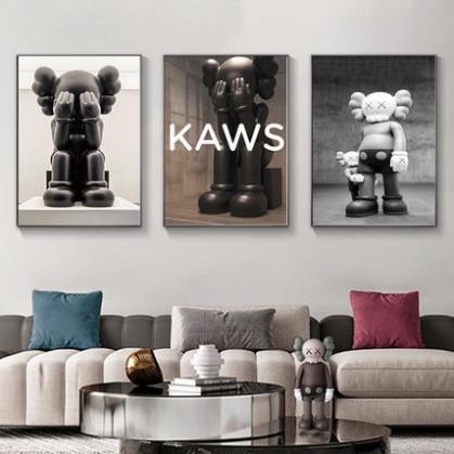 T54 Bộ 3 Tranh chú Gấu Kaws Toy Treo Tường Phòng Khách/ Game/ Shop Quần Áo/ RObot/ Bearbrick Hoạt Hình T1