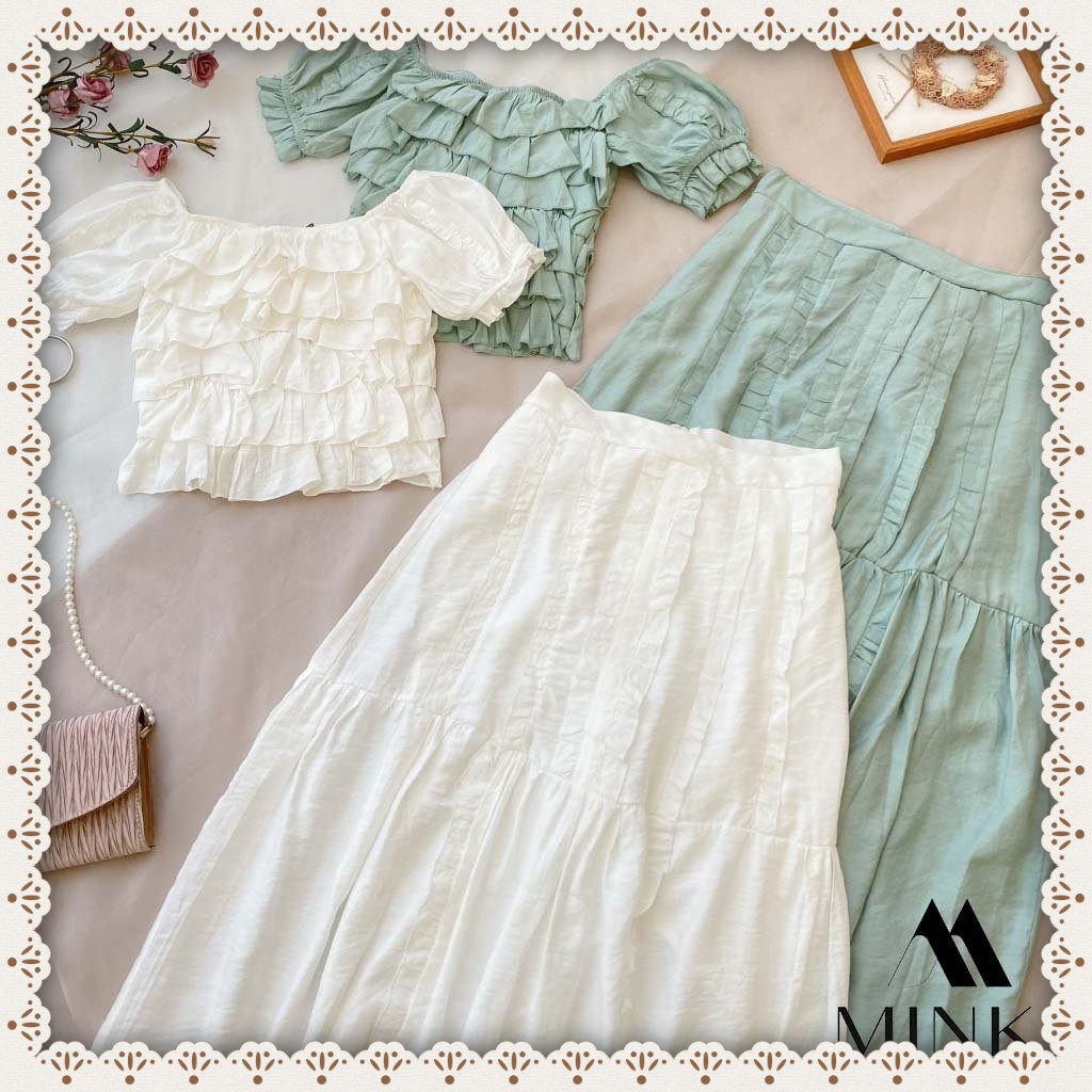 [HÀNG THIẾT KẾ] Set Áo Trễ Vai Tầng + Chân Váy Maxi - Chất Liệu Thô Tơ nhập khẩu - Màu Xanh Ngọc | BigBuy360 - bigbuy360.vn