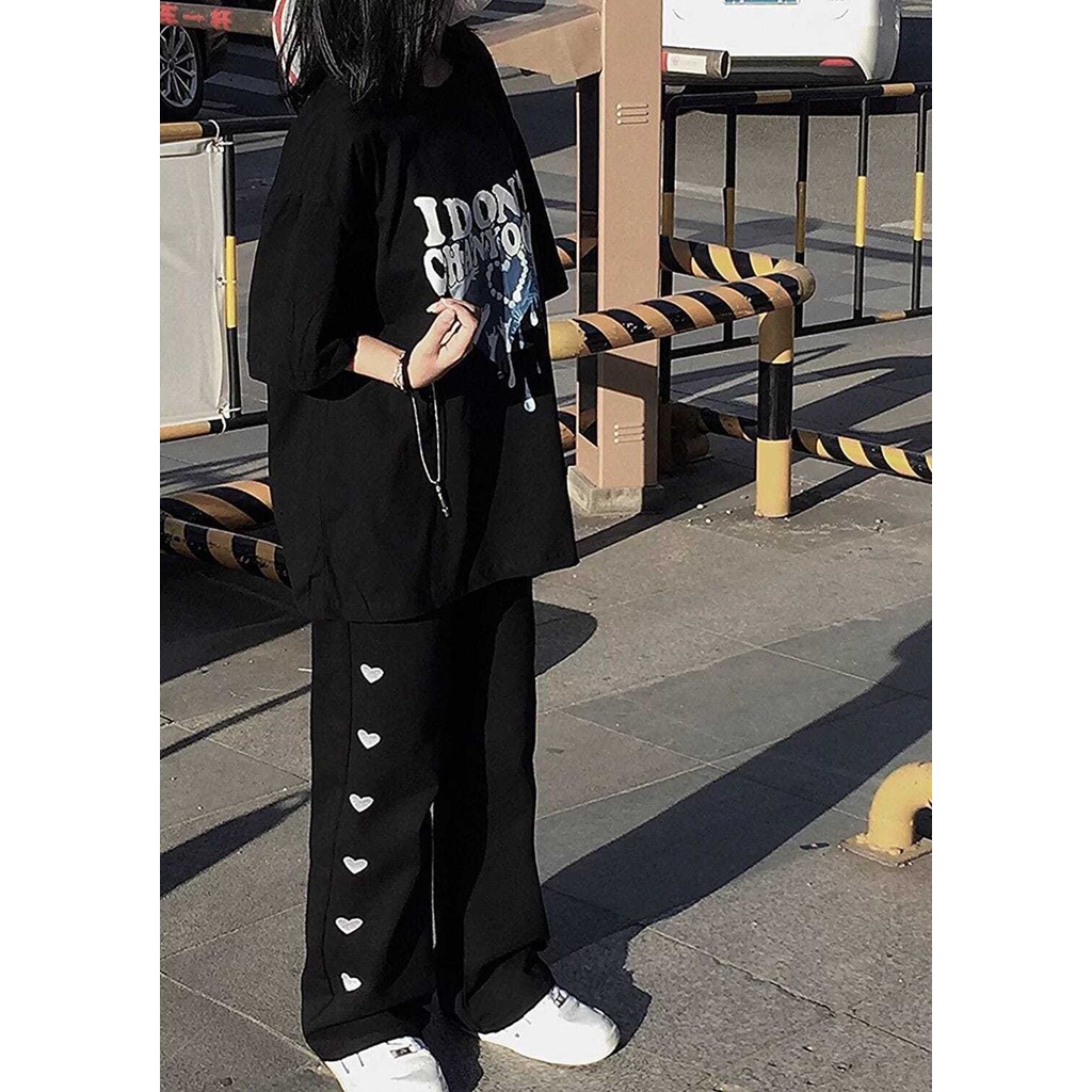 Quần Dài Ống Rộng Lưng Cao In Họa Tiết Trái Tim Phong Cách Hàn Quốc Thời Trang Mùa Xuân Mới Cho Nữ