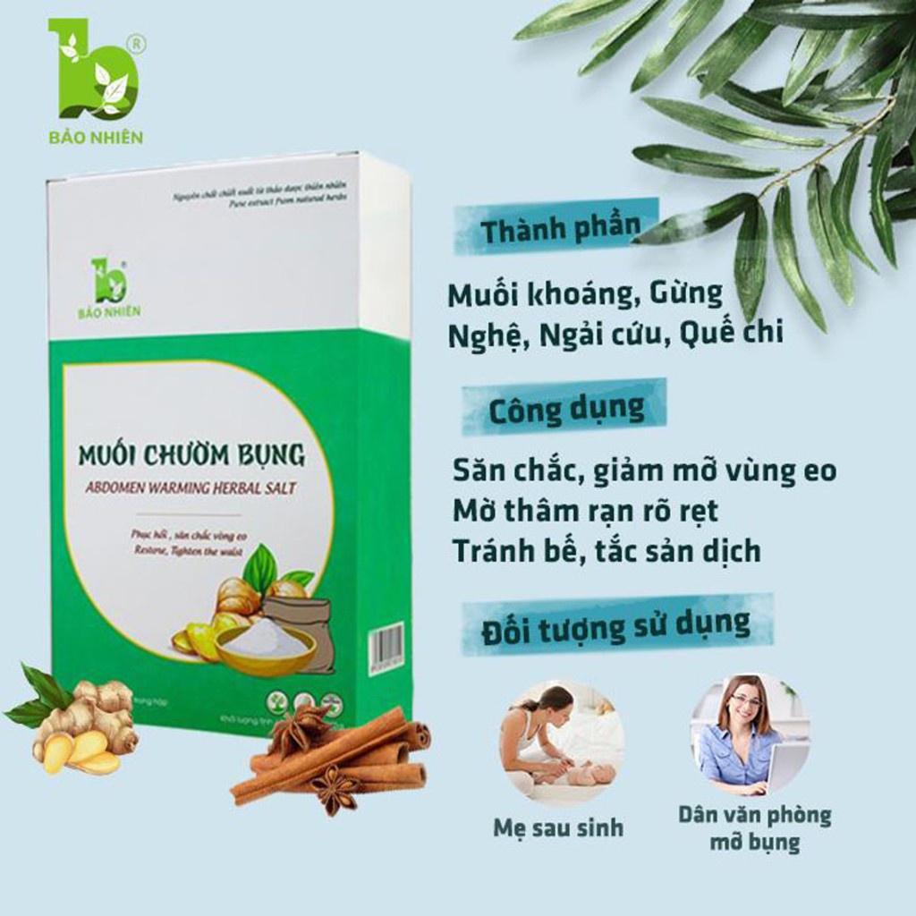 Muối chườm bụng Bảo Nhiên 850g giúp Săn bụng – Giảm eo – Mờ rạn + Tặng kèm túi đựng muối trong mỗi hộp