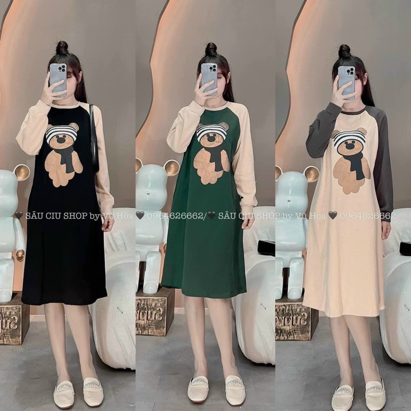 Váy nỉ gấu dáng suông cute