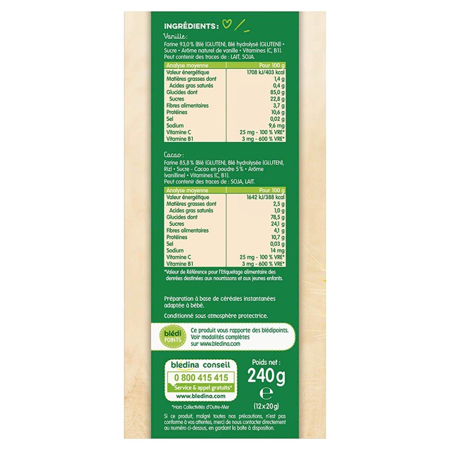 Bột lắc sữa vani cacao cho bé 6m+ 240g  Pháp