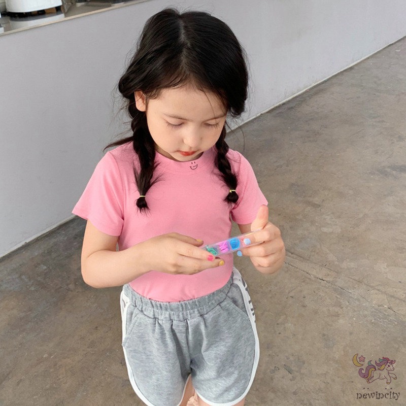 Áo Thun Tay Ngắn Màu Sắc Trơn Thời Trang Mùa Hè Hàn Quốc Dành Cho Bé Gái