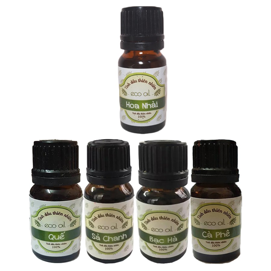 Combo 5 chai tinh dầu (Hoa nhài, quế, sả chanh, bạc hà, cà phê) Eco oil 10ml