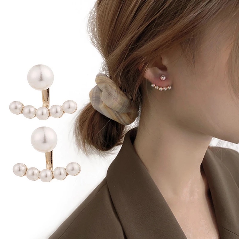 1 Cặp Bông Tai Hình Quạt Đính Ngọc Trai Đơn Giản Cá Tính