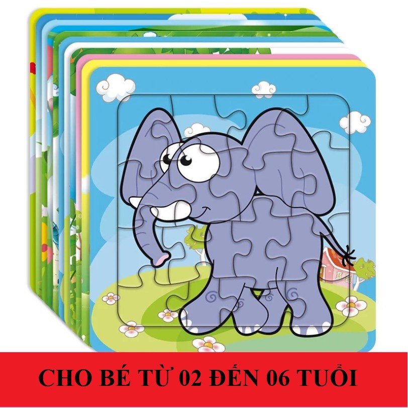 [Đồ chơi mầm non] - Set 12 bộ ghép hình 16 mảnh mỗi bộ | Kích thước 14x14 cm