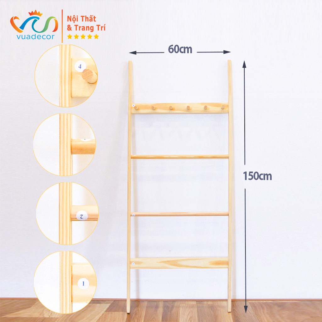 THANG GỖ TRANG TRÍ/ THANG DECOR Vuadecor MÀU TỰ NHIÊN - TOWEL LADDER B