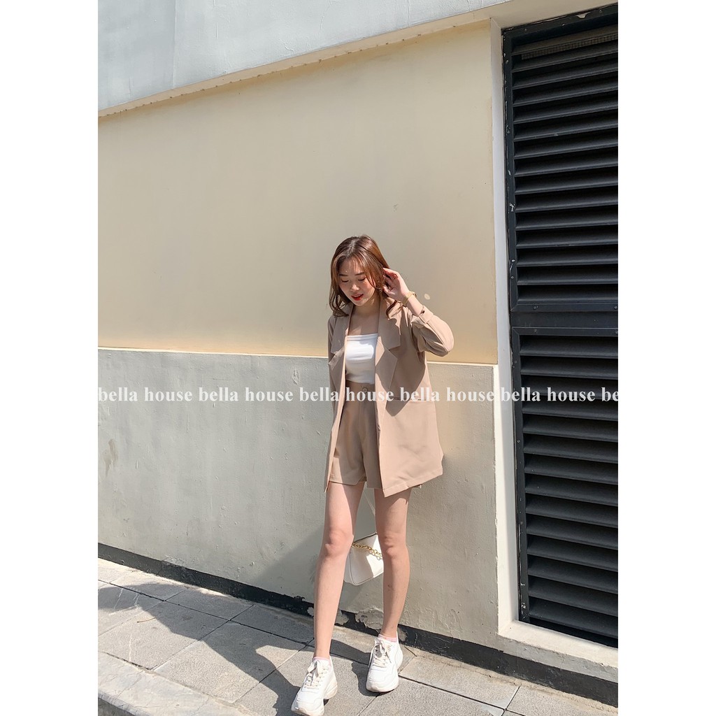 Aó blazer không khuy nâu