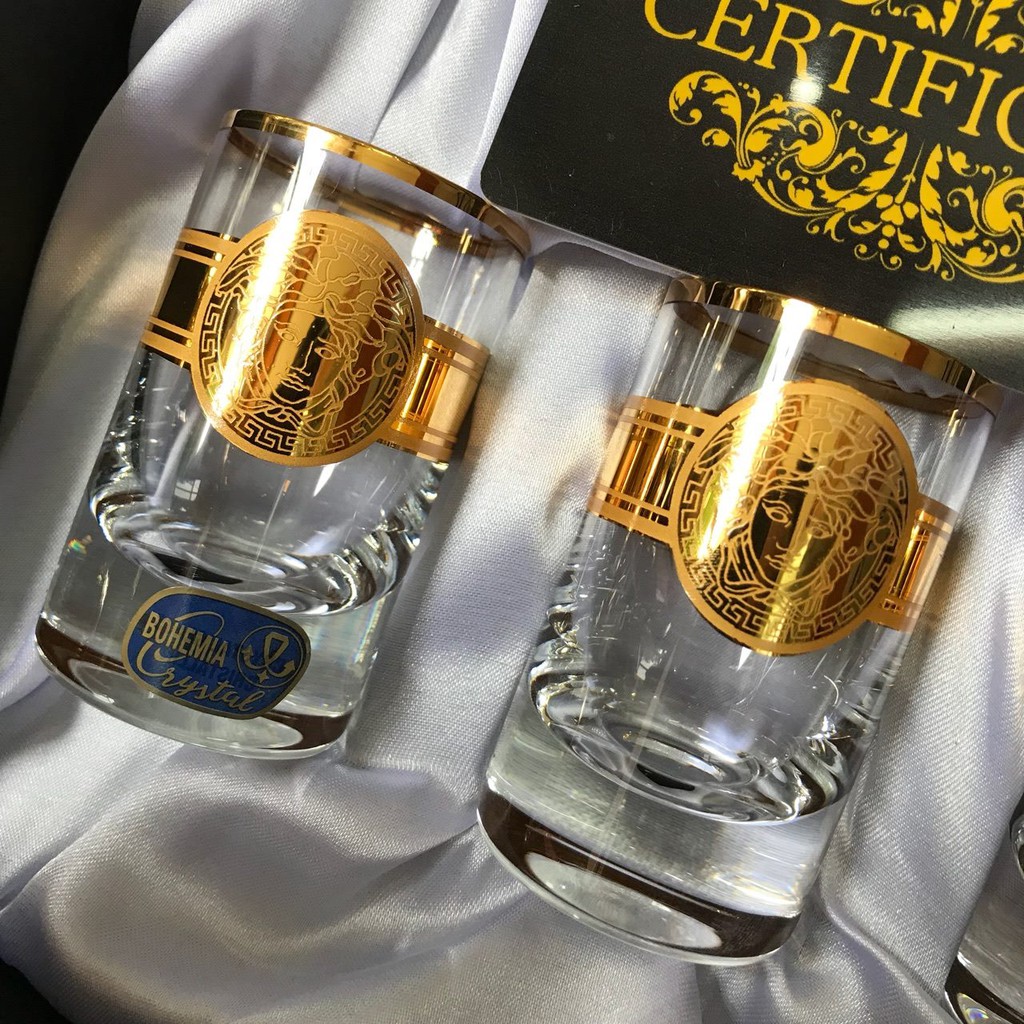 Bộ 6 ly pha lê mạ vàng rượu mạnh 24k 045ml versace chất lượng cao Tiệp Khắc