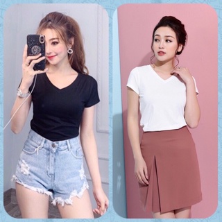 Áo Thun Thái Cổ Tim, Thun Nữ Tay Ngắn, Thun Thái Chất Đẹp, Áo Phông Nữ Cổ Tim, Áo Thun Trơn Basic, Trẻ Trung Năng Động