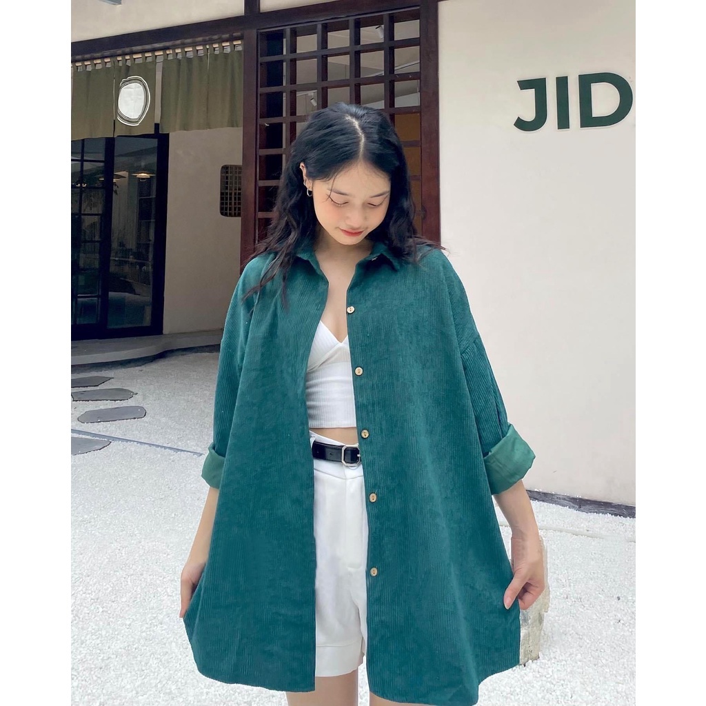 Áo sơ mi nhung tăm nữ form rộng, áo khoác nhung tăm phong cách Ulzzang Aosominhung0528