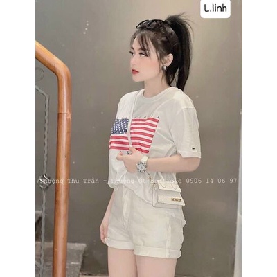 Áo thun cổ tròn Tmy trơn lá cờ ngôi sao