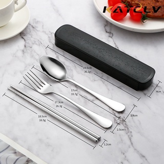 Bộ muỗng đũa nĩa KATELV bằng thép không gỉ kèm hộp đựng dành cho học sinh