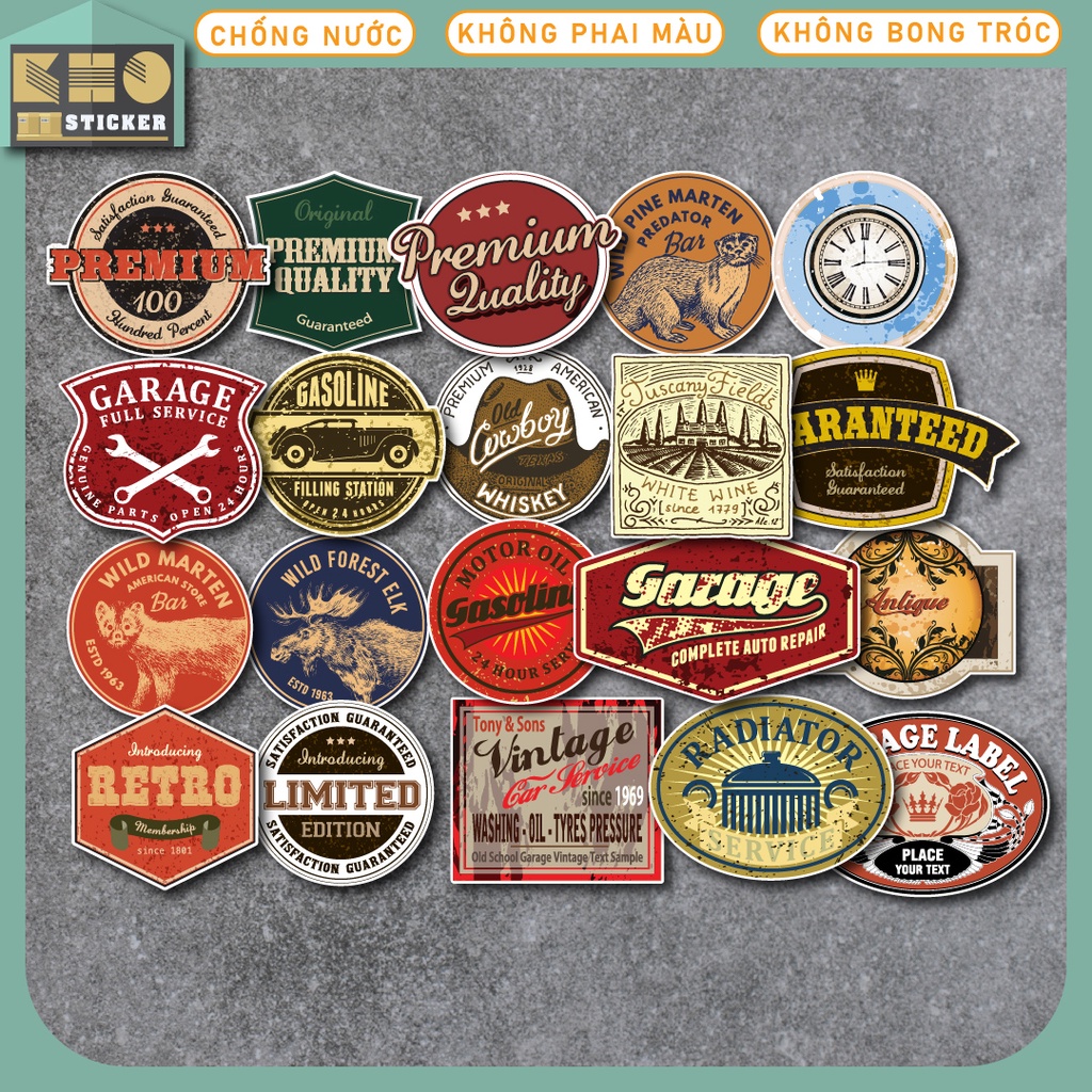 Combo 50 Sticker Vintage Label chống nước sticker dán laptop, điện thoại, đàn guitar, mũ bảo hiểm, vali. MSP: ST47