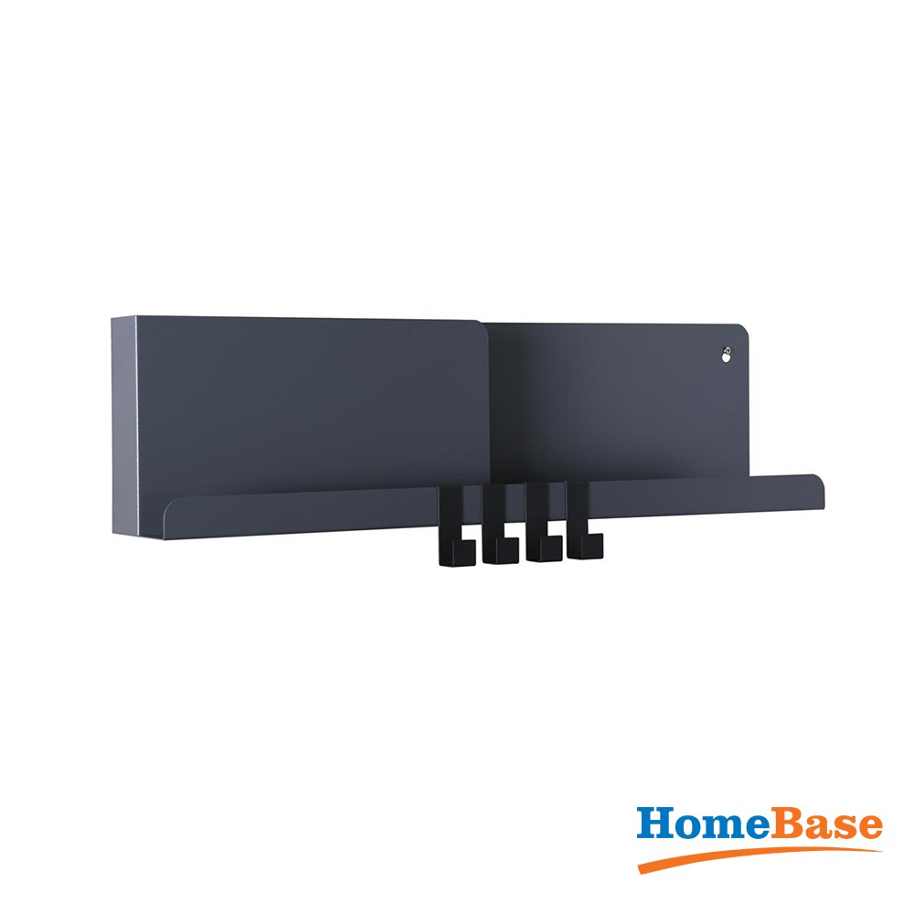 HomeBase STACKO kệ sắt treo tường 4 móc treo Thái Lan W60xD10xH16CM Xám