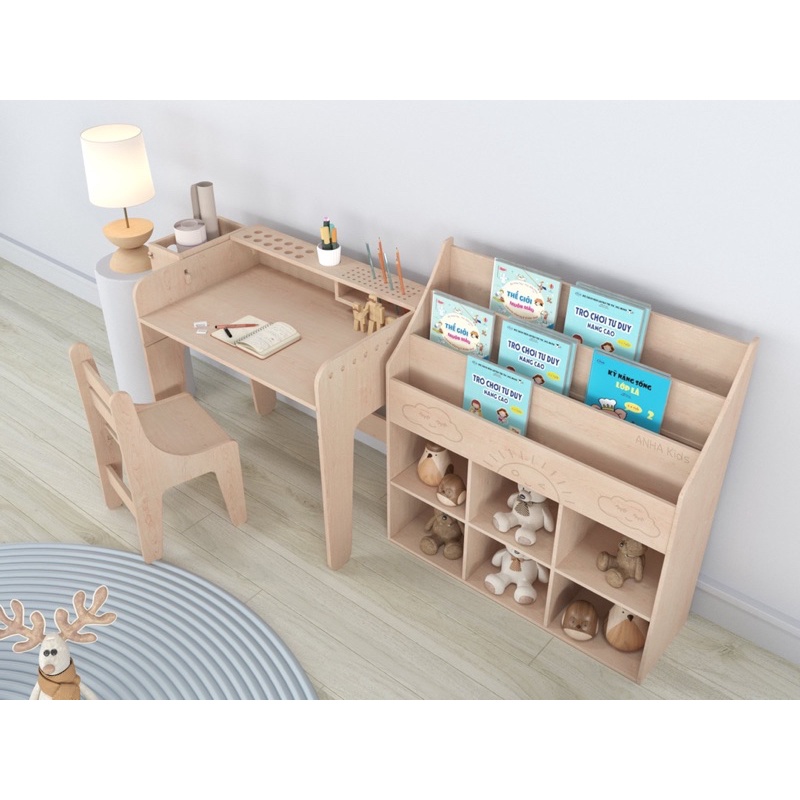 Bàn hoạt động Montessori, bàn học 2 nấc chiều cao cho bé, bàn gỗ trẻ em, bộ bàn ghế học tập trẻ em