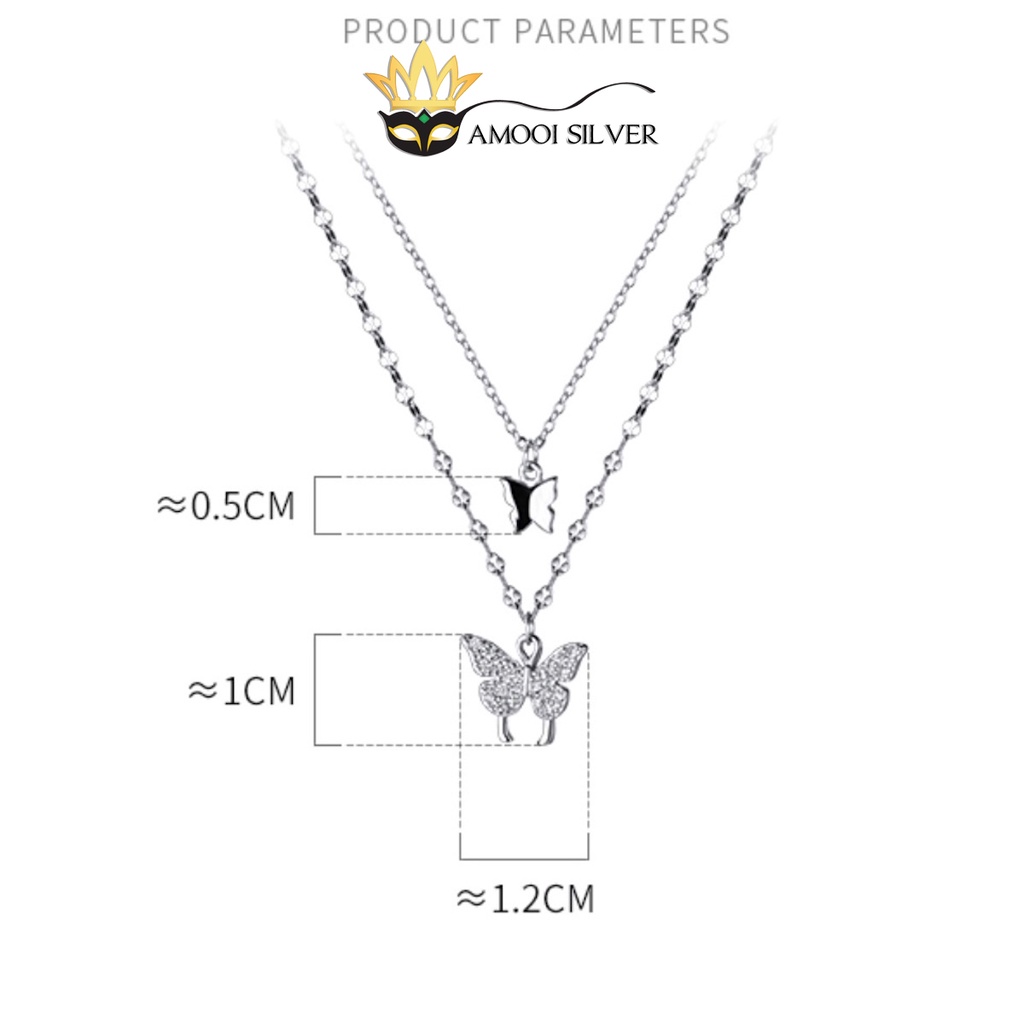 Dây chuyền bạc S925 dây đôi hoạ tiết bướm - Amooi Silver AD174