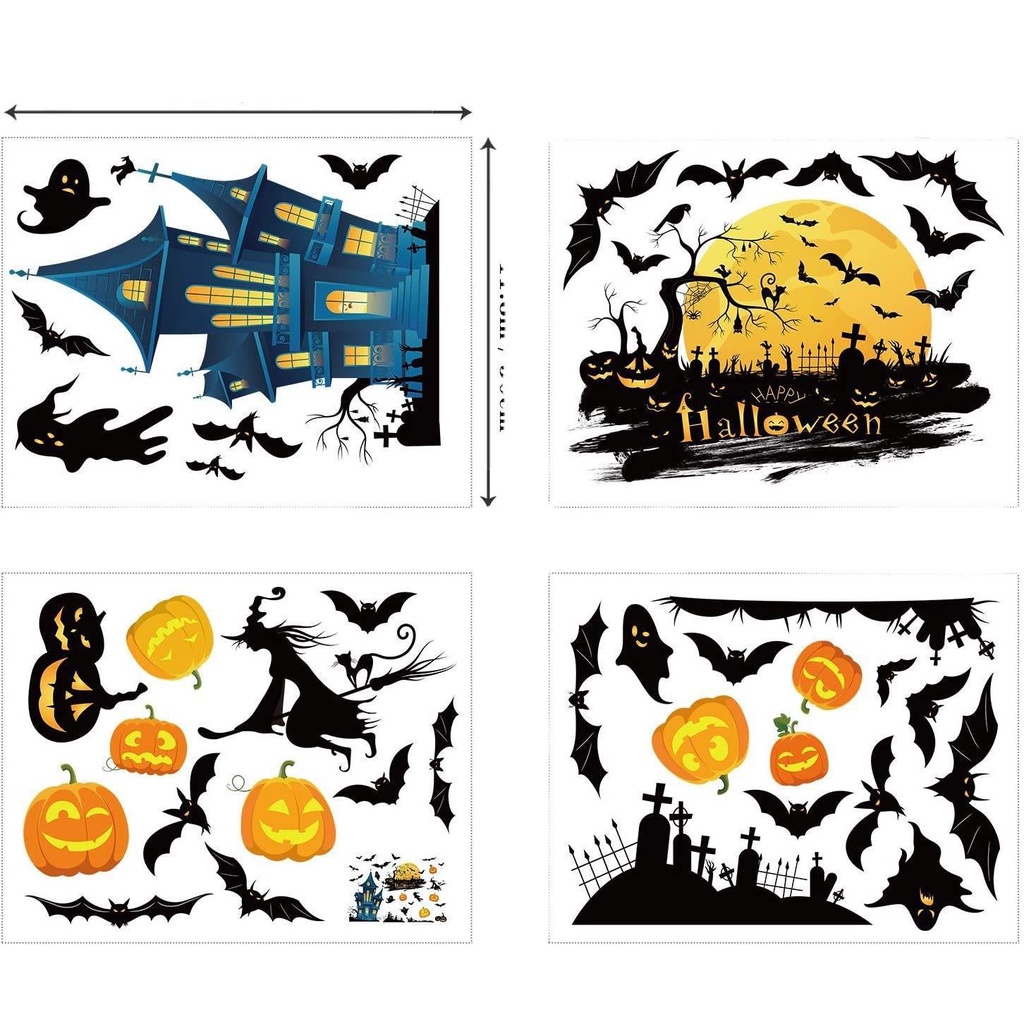 Bộ 4 Tấm Sticker Dán Tường / Kính Cửa Sổ / Cửa Sổ Họa Tiết Halloween Độc Đáo