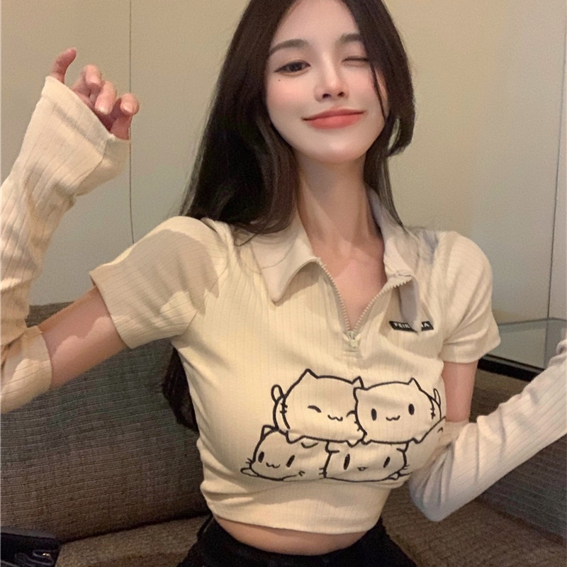 Áo thun polo ngắn dáng ôm dễ thương cho nữ