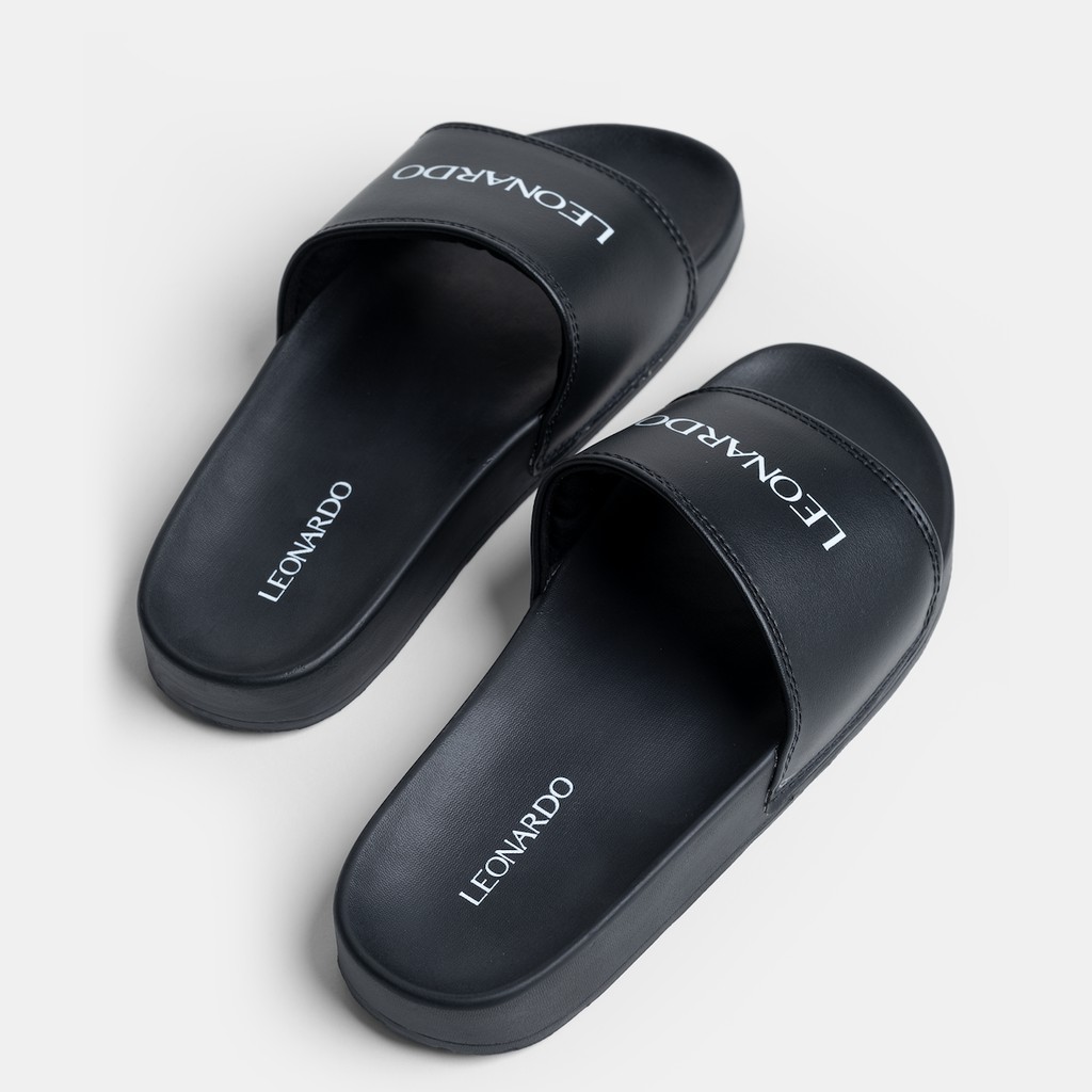 Dép Quai Ngang Nam Nữ Leonardo - Leo Black Slides Sandal - Đế Cao Su Cao Cấp Kháng Nước