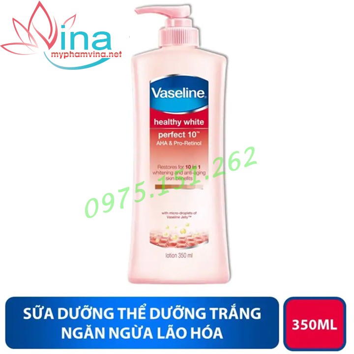 Sữa dưỡng da toàn thân Vaseline healthy white perfect10 350ml ( Hàng công ty)