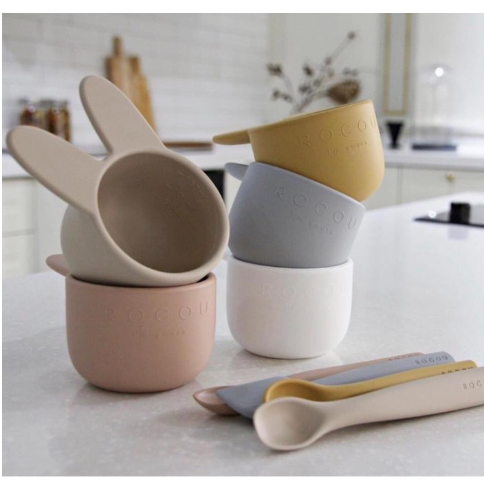 Set Bát Thìa Ăn Dặm Hàn Quốc ROCOU ♥️ Chất liệu silicon cao cấp