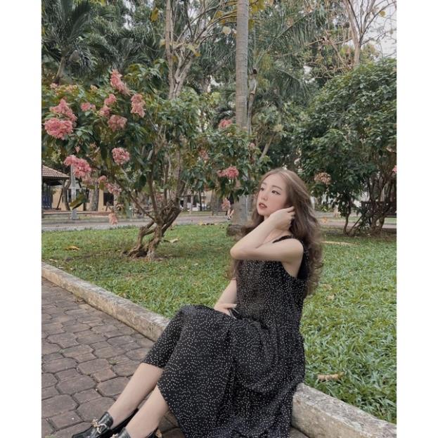 Váy Maxi 2 Dây Chấm Bi Màu Đen Ulzzang | BigBuy360 - bigbuy360.vn