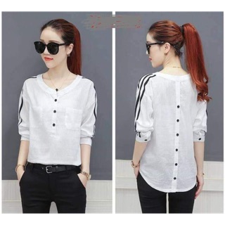 [ORDER] Sơ-mi nữ Hàn Quốc tay sọc cài nút sau lưng
