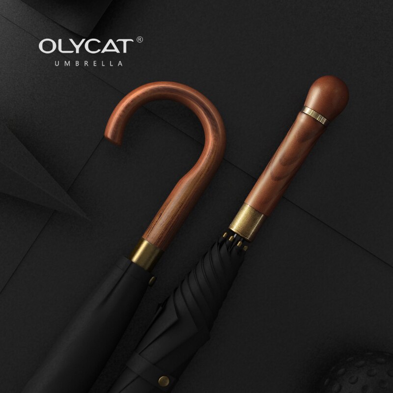 OLYCAT Mới Gỗ Dài Ô Nam Kinh Doanh Vintage Lớn Golf Ô Chống Gió Đơn Giản Ngoài Trời Du Lịch Ô Mưa Nữ