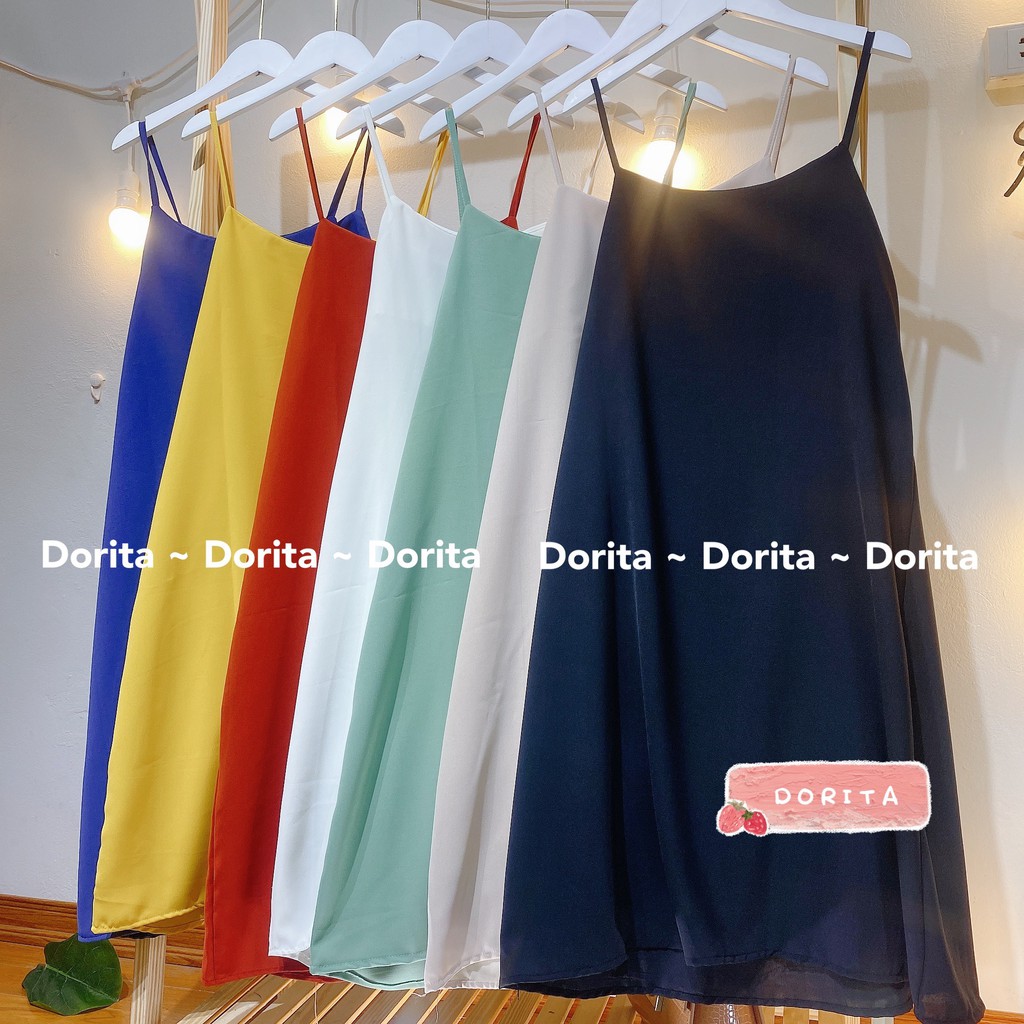 Váy 2 dây, đầm xuông - chất đũi lụa trơn basic nữ 307 - Dorita Boutique