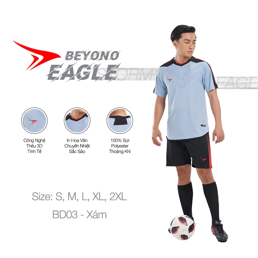 Bộ quần áo bóng đá Beyono Eagle xám, đồng phục thể thao co giãn 4 chiều, thấm hút, thoáng khí