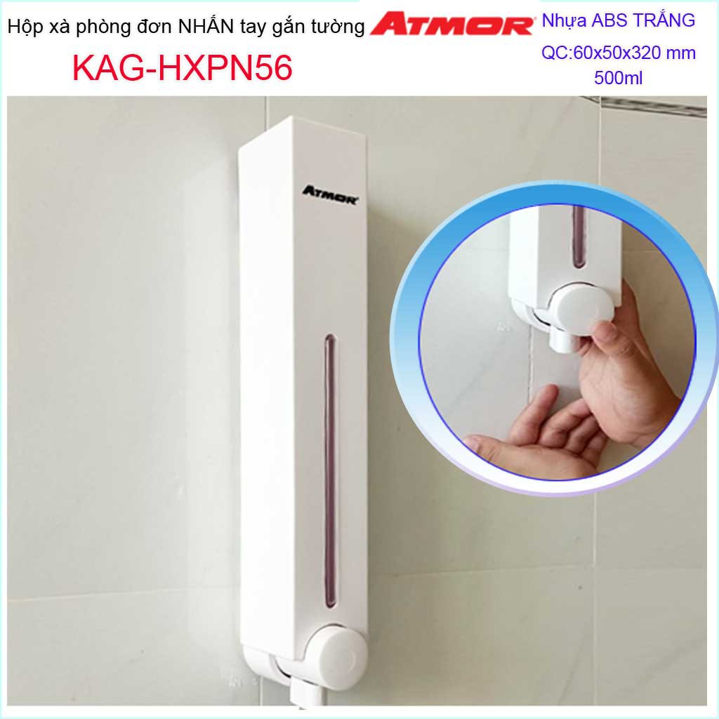 Hộp nhấn xà phòng Atmor KAG-HXPN56-Trắng-White, bình xịt xà bông 500ml thiết kế sang trọng nhấn êm siêu bền