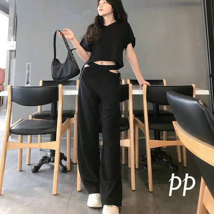 Quần ống rộng khoét eo siêu sexy phong cách thời trang mới , chất kaki mềm đt