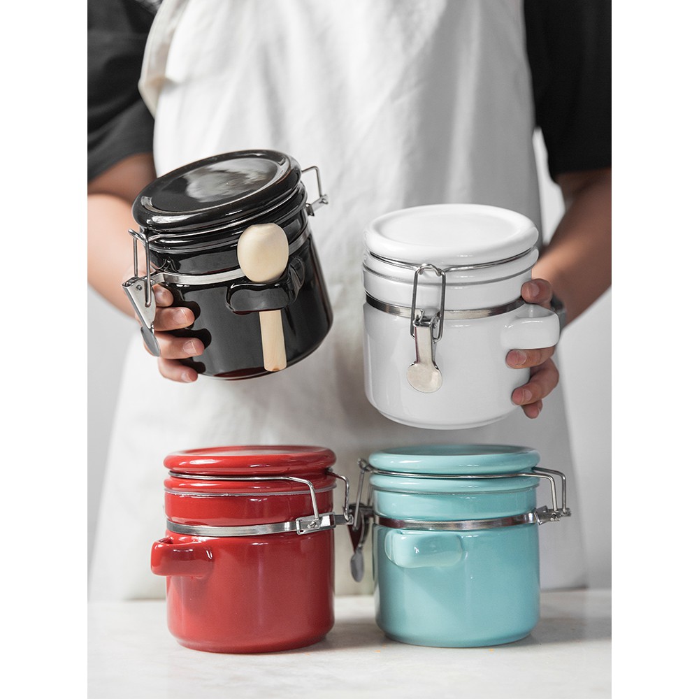 Bộ hũ sứ lưu trữ thực phẩm khô (kèm thìa gỗ) | BigBuy360 - bigbuy360.vn