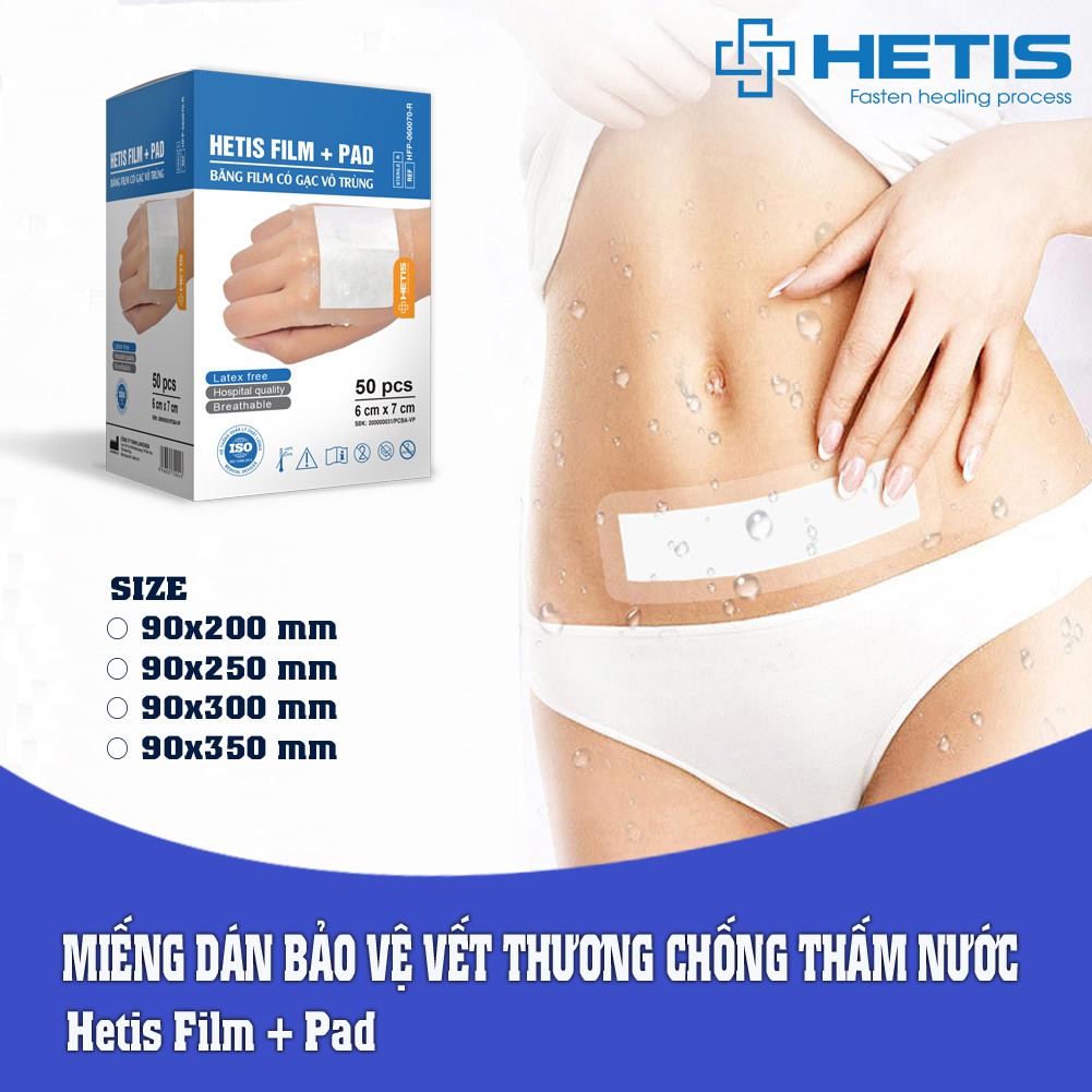 Hộp 25 gạc chống thấm nước, miếng dán vết thương ngăn nước HETIS FILM PAD - Bảo vệ vết sinh mổ